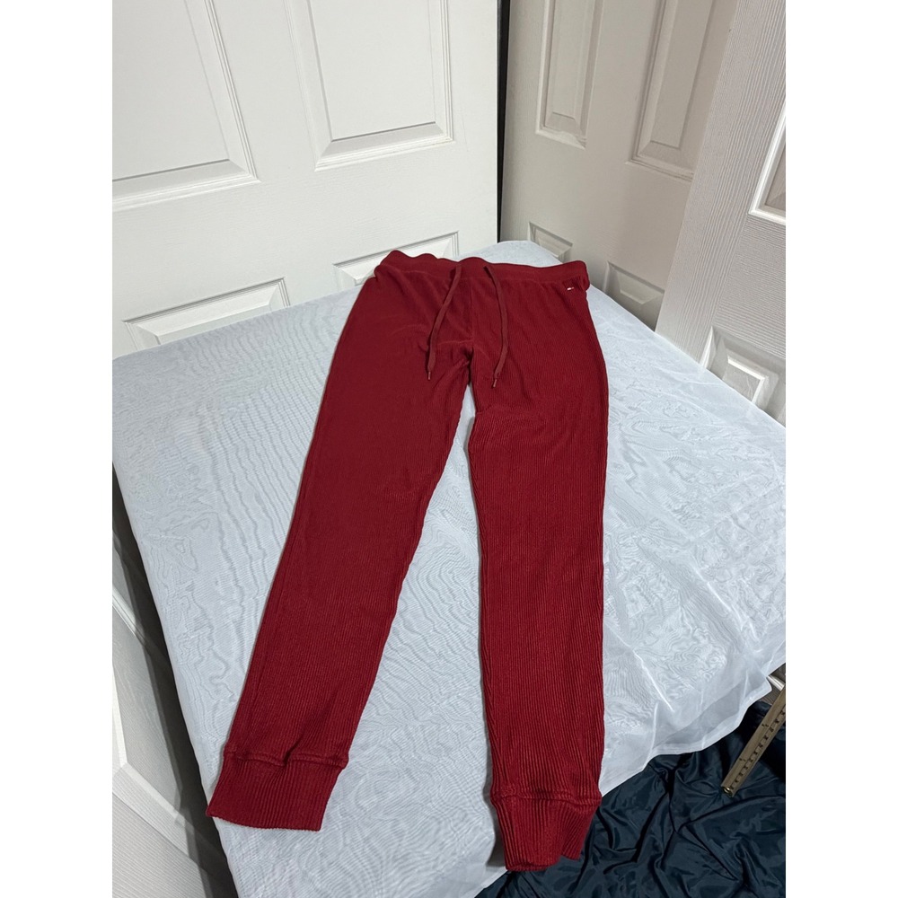 Tommy Hilfiger Womens XL Red Ribbed Knit Jogger Lounge Pants Drawstring Burgundy